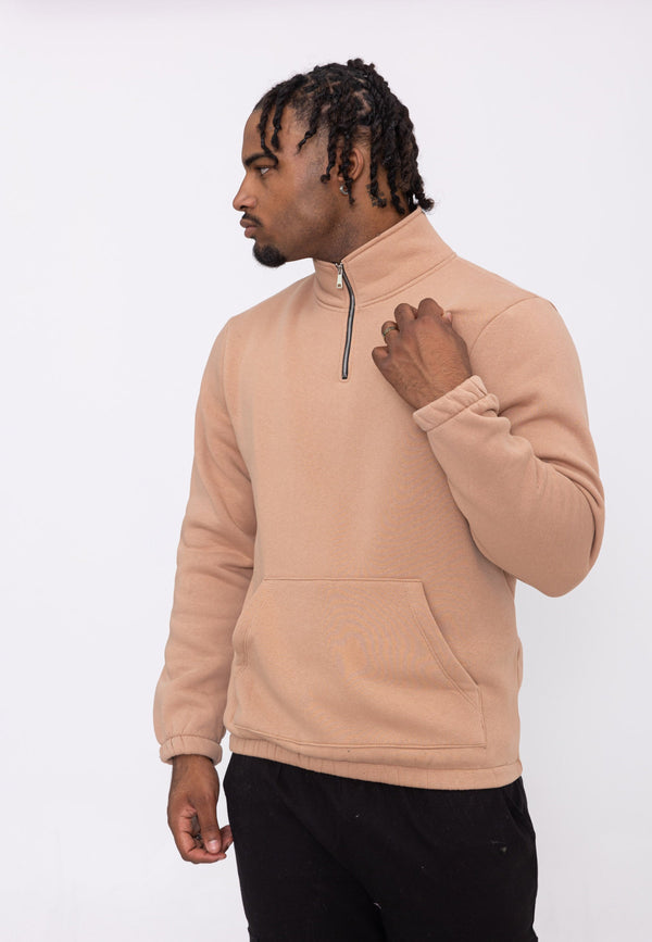 Sweat Col Camionneur Épais Uni - Camel