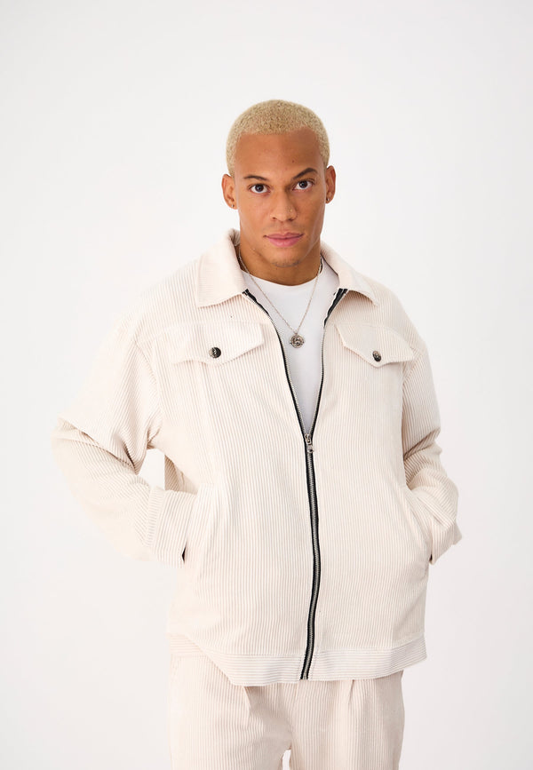 Veste Velours Côtelé Zippé Uni - Beige