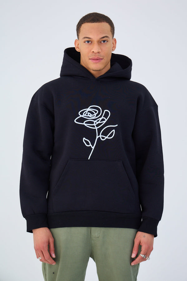 Sweat à Capuche Oversized Imprimé "FLOWER" - Noir