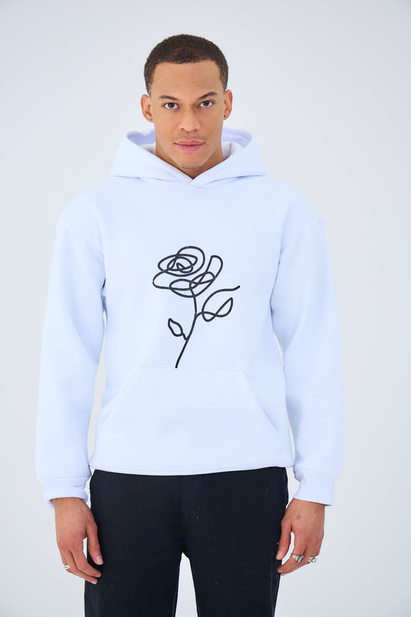 Sweat à Capuche Oversized Imprimé "FLOWER" - Blanc