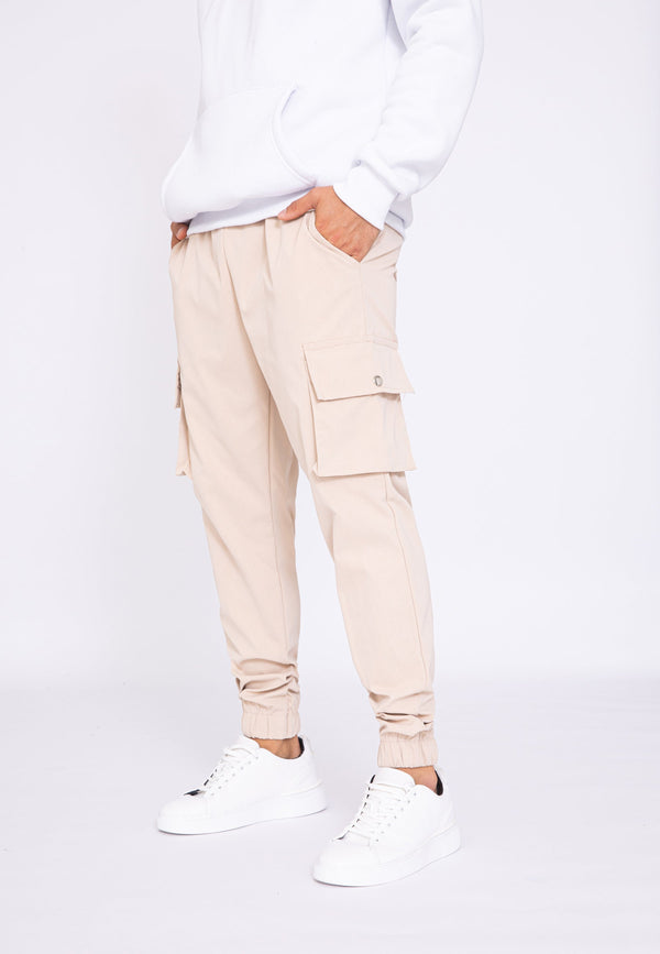 Pantalon Jogging Poches Cargo Uni - Beige