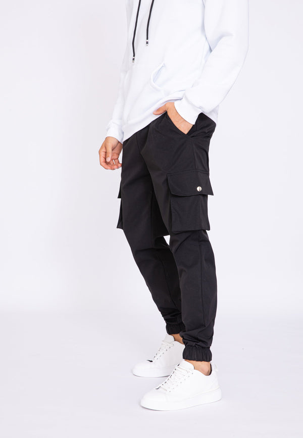 Pantalon Jogging Poches Cargo Uni - Noir